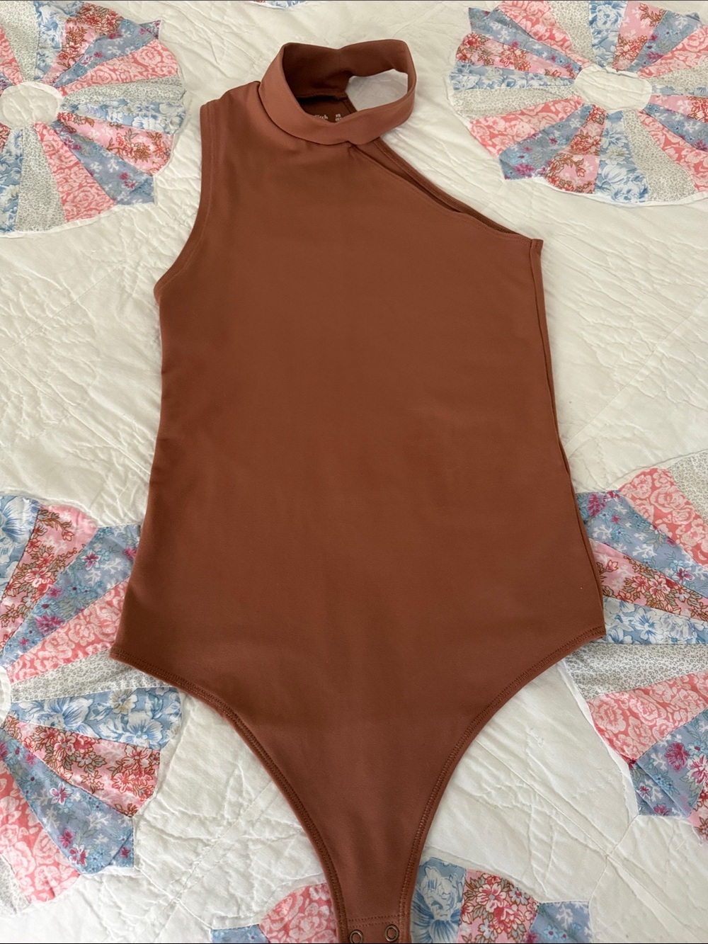 Abercrombie & Fitch Brown One-Shoulder Mock Neck Bodysuit